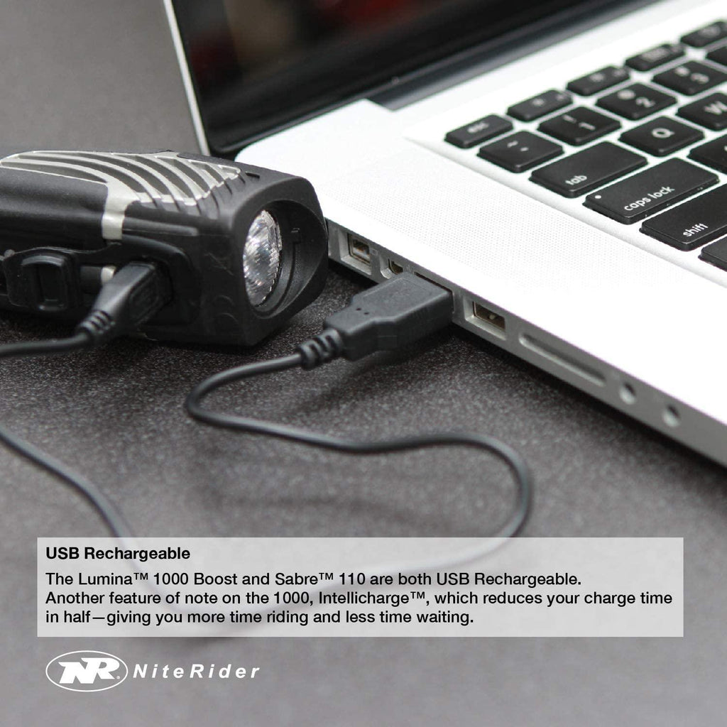 NiteRider Lumina 1000 Boost Front Bike Light Sabre 110 Rear Bike Light Combo Pack- LED USB Rechargeable Bicycle Headlight Water Resistant Mountain Road City Commuting Cycling Safety