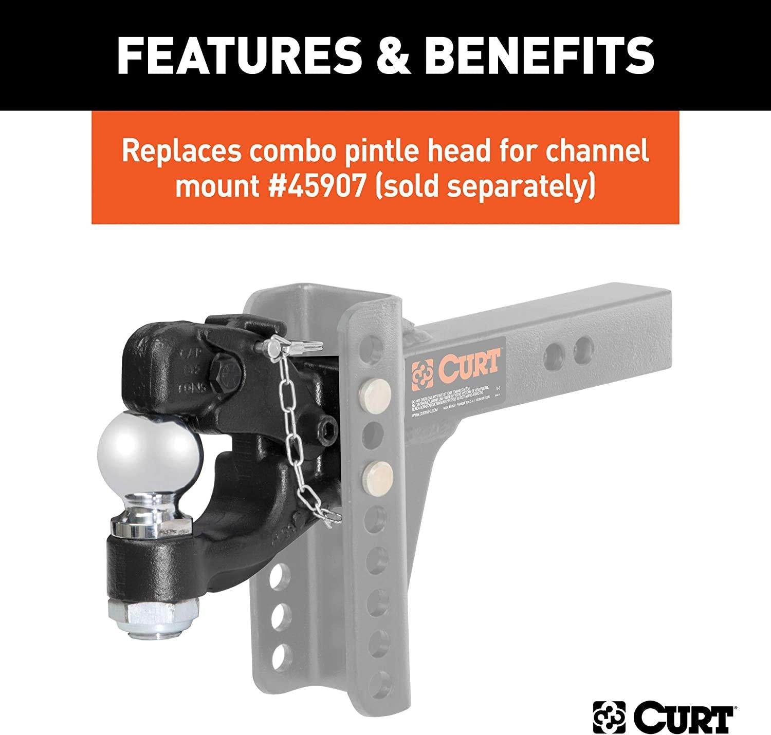 CURT 45920 Channel Mount Pintle Attachment with 2-5/16-Inch Ball, 13,000 lbs, Shank Required , Black