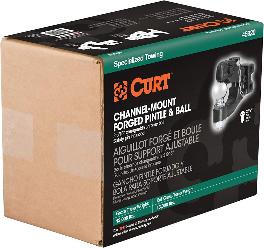 CURT 45920 Channel Mount Pintle Attachment with 2-5/16-Inch Ball, 13,000 lbs, Shank Required , Black