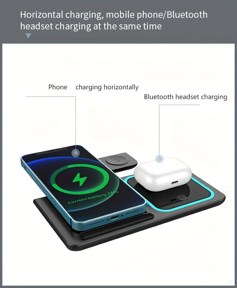 3 In 1 Fast Charging Station, Folding Wireless Charger Stand For  14,13,12,11/Pro/Max/Mini/Plus, X, XR, XS/Max, SE, 8/Plus, For IWatch 1-8, For Airpods 3/2/Pro
