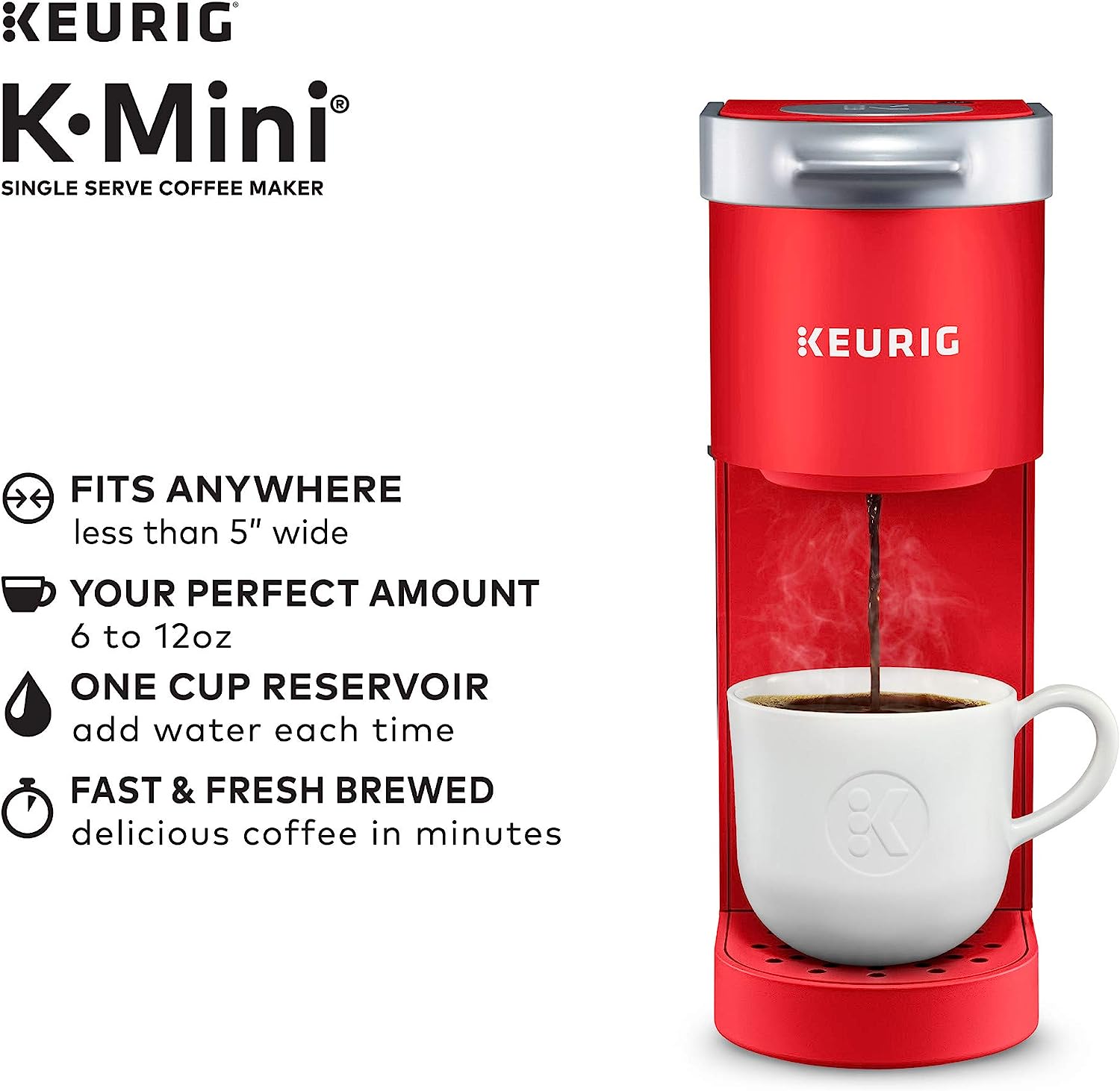 Keurig K-Mini Single Serve K-Cup Pod Coffee Maker, Poppy Red &amp; 3-Month Brewer Maintenance Kit Includes Descaling Solution, Water Filter Cartridges &amp; Rinse Pods, 7 Count