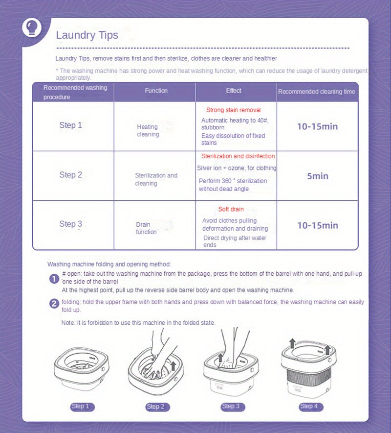 2.11gal Portable Folding Washing Machine With Collapsible Bucket, 3 Modes Effective Steri-lizing,  Suitable For Apartment, Laundry, Camping, RV, Travel, Underwear Bra Socks Washing Machine