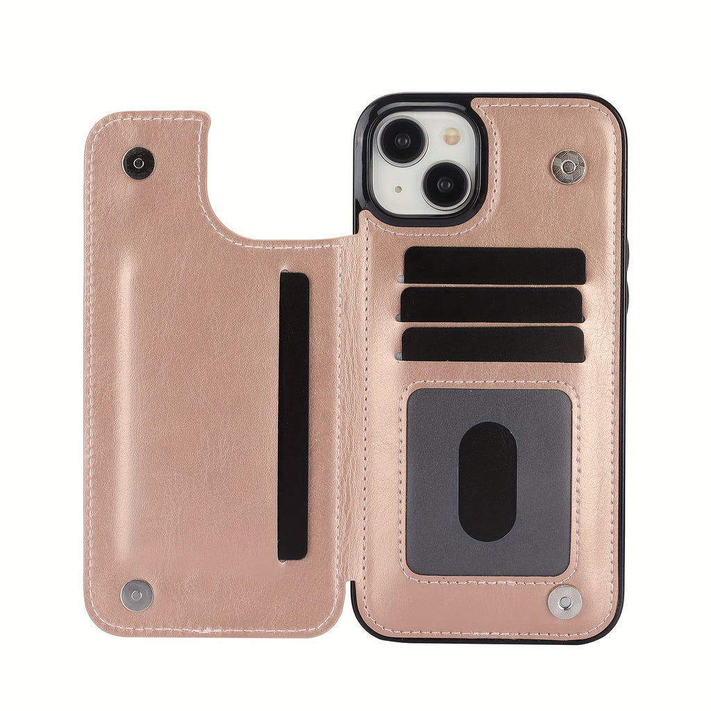 For  15/ 14/ 13/ 12/ 11 Pro Max/ Mini/ XR/ XS Max/ SE 2022/2020/ 7/ 8 Plus Wallet Case With Card Holder, PU Faux Leather Kickstand Card Slots Case, Double Magnetic Clasp And Durable Shockproof Cover