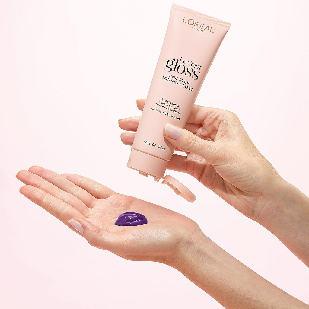 L’Oréal Paris Le Color Gloss One Step In-Shower Toning Hair Gloss, Neutralizes Brass, Conditions &amp; Boosts Shine, Iridescent Plum Purple, 4 Ounce