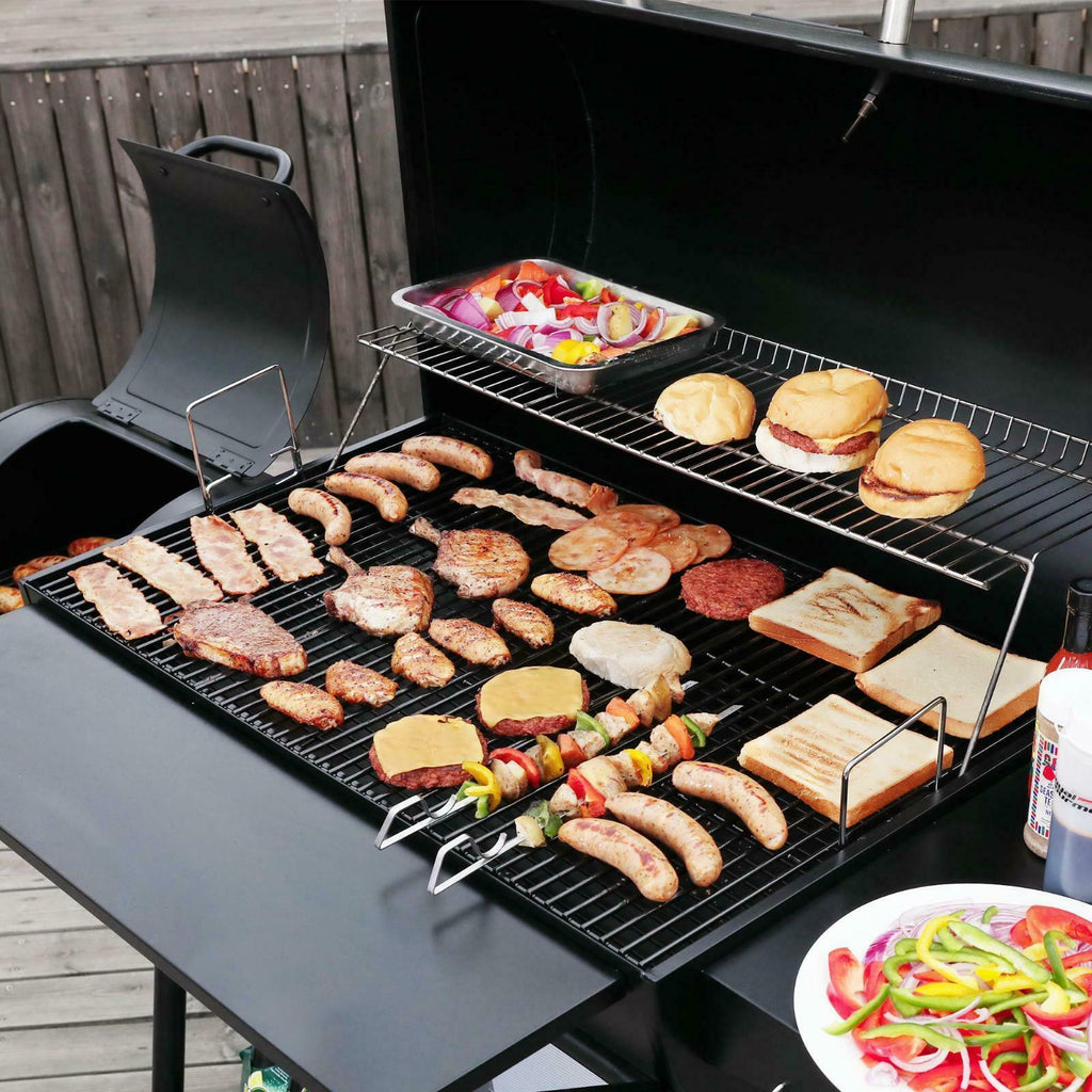 Charcoal Grill Barrel BBQ Smoker Combo Heavy Duty Steel Outdoor Party 1189 sq in