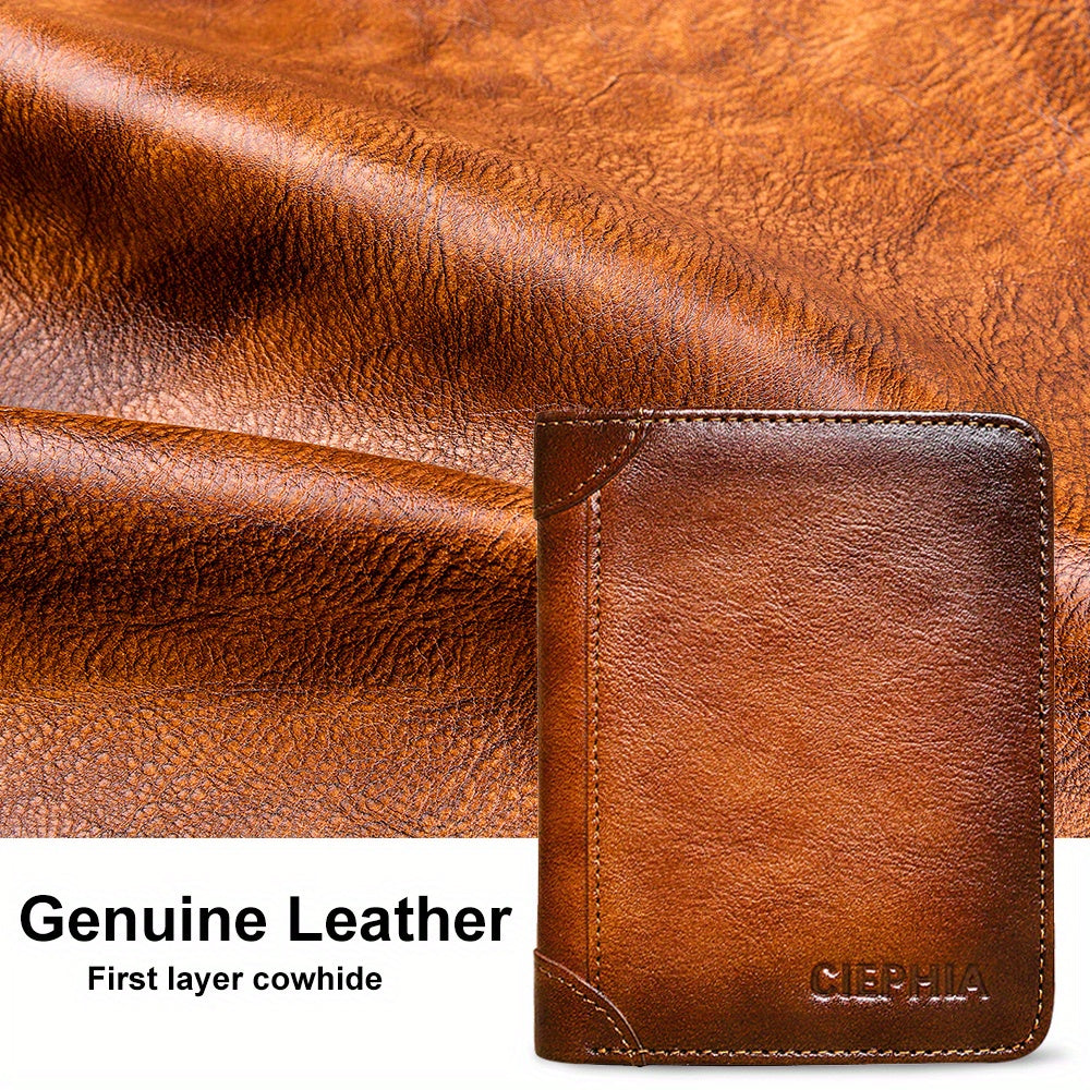 1pc Genuine Leather Rfid BlocWallets For Men, Retro Thin Short Multi-functional ID Credit Card Holder, Gifts To Men On Valentine's Day