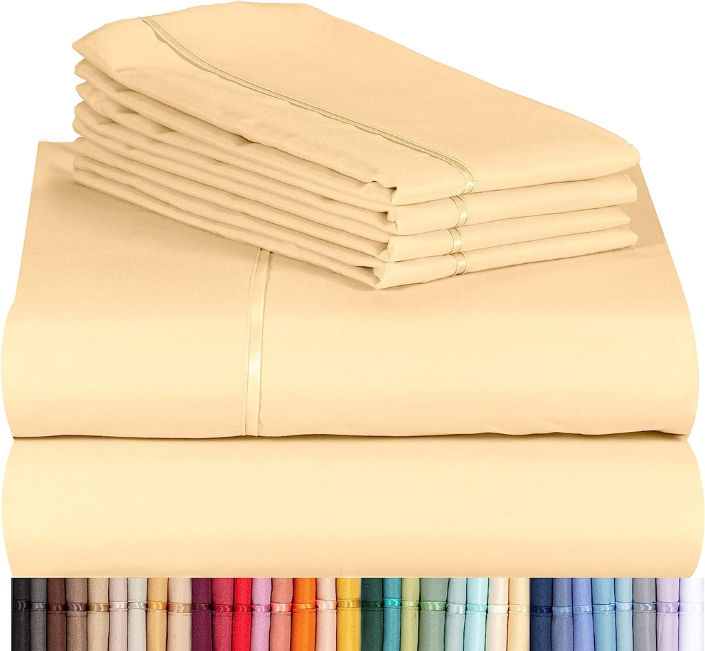 LuxClub 6 PC Full Size Sheet Set Bamboo Sheets Deep Pockets 18" Eco Friendly Wrinkle Free Cooling Sheets Machine Washable Hotel Bedding Silky Soft - Butter Full