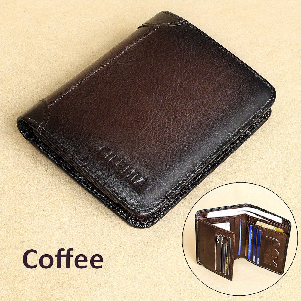 1pc Genuine Leather Rfid BlocWallets For Men, Retro Thin Short Multi-functional ID Credit Card Holder, Gifts To Men On Valentine's Day
