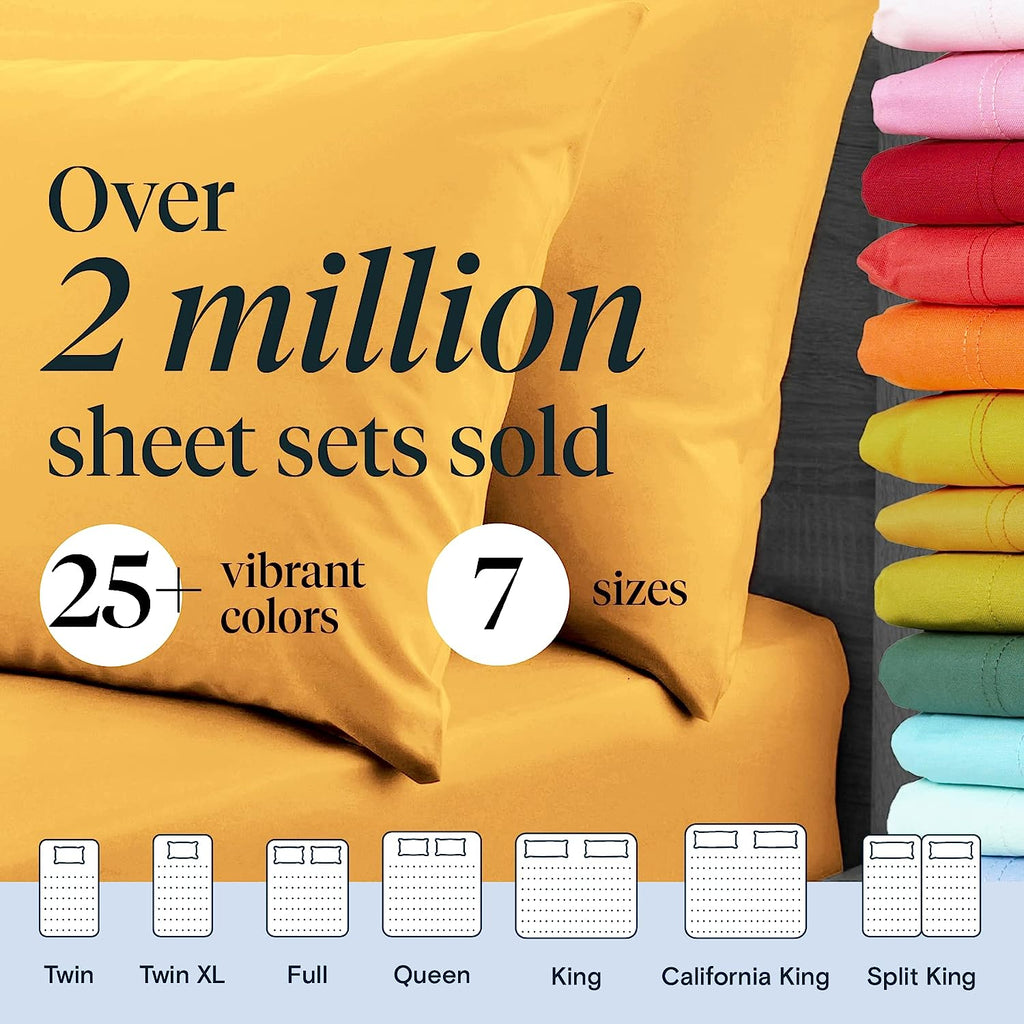 LuxClub 7 PC Split King Sheet Set Bamboo Sheets Deep Pockets 18" Eco Friendly Wrinkle Free Cooling Sheets Machine Washable Hotel Bedding Silky Soft - Medallion Gold Split King