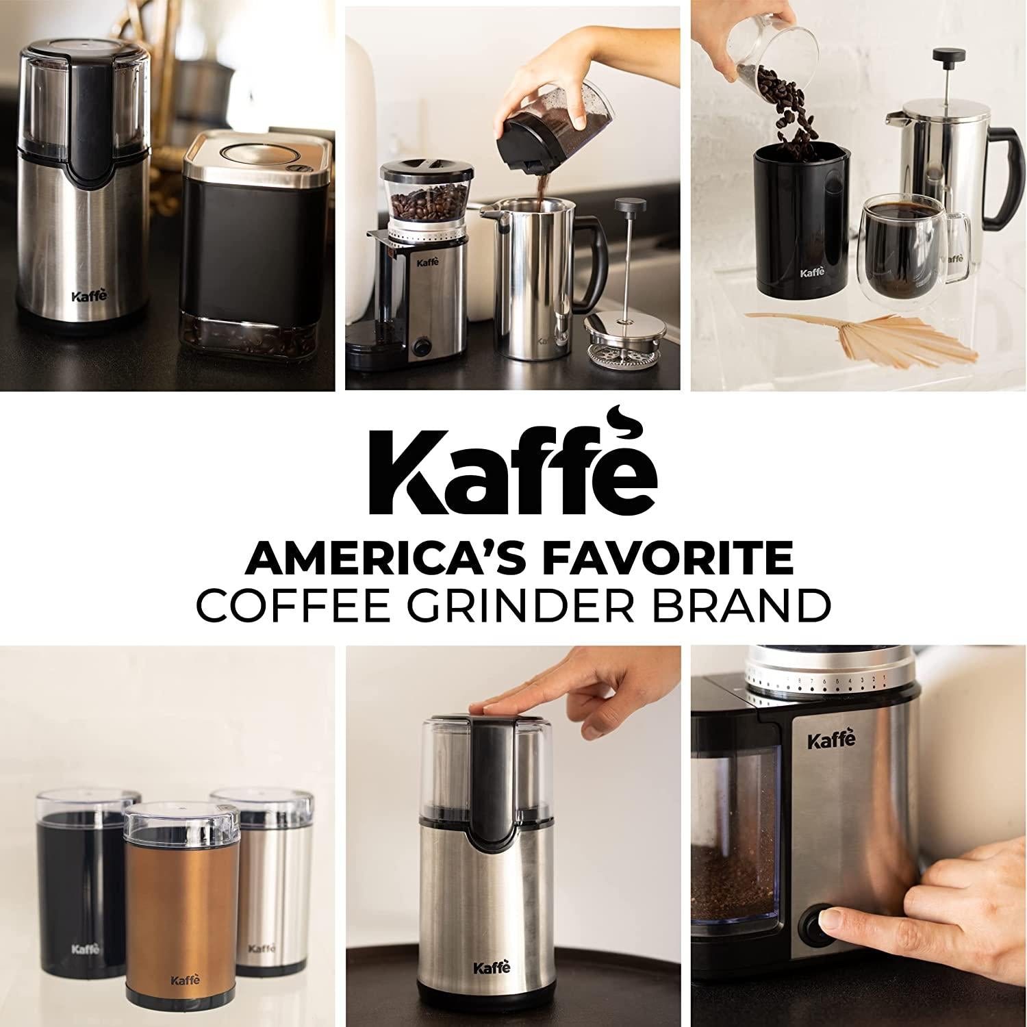 Kaffe Coffee Grinder Electric - Spice Grinder w/Cleaning Brush, Easy On/Off - Perfect for Espresso, Herbs, Spices, Nuts, Grain - 3.5oz / 14 Cup. Copper
