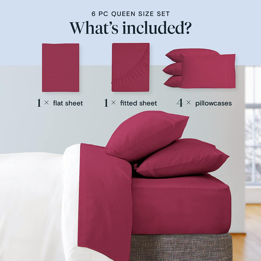 LuxClub 6 PC King Size Sheet Set Bamboo Sheets Deep Pockets 18" Eco Friendly Wrinkle Free Cooling Sheets Machine Washable Hotel Bedding Silky Soft - Burgundy King