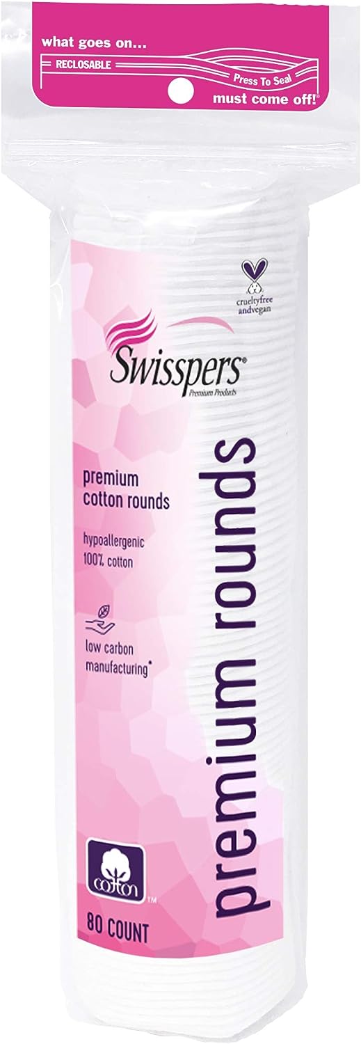 Swisspers Premium Cotton Rounds, Hypoallergenic, 80 Count, Pack of 6 (480 Rounds Total)