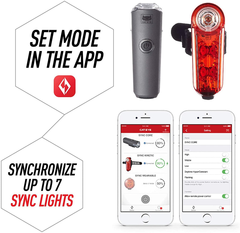 CAT EYE SYNC High Power LED Rechargeable Bike Lights, Headlight, Tail Light or Combo Kit