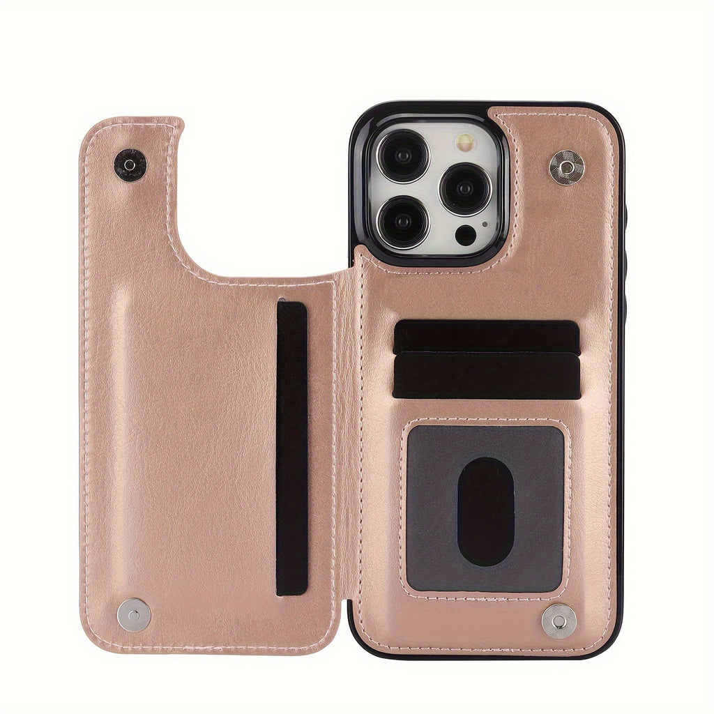 For  15/ 14/ 13/ 12/ 11 Pro Max/ Mini/ XR/ XS Max/ SE 2022/2020/ 7/ 8 Plus Wallet Case With Card Holder, PU Faux Leather Kickstand Card Slots Case, Double Magnetic Clasp And Durable Shockproof Cover