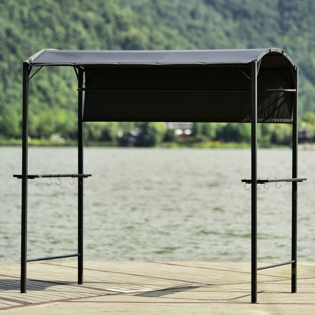 Steel Tiered Backyard Patio BBQ Grill Gazebo Side Awning Bar Counters Hooks PP