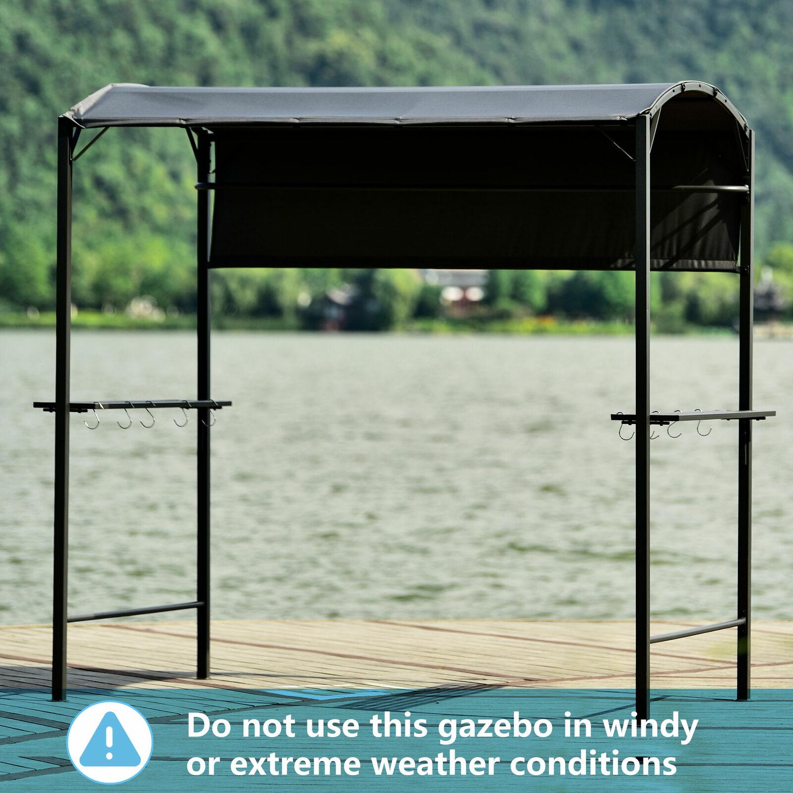 Steel Backyard Patio BBQ Grill Gazebo with Side Awning Bar Counters Hooks VF