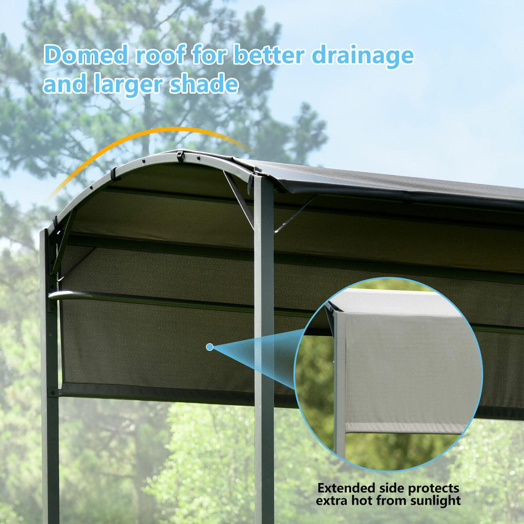 Steel Tiered Backyard Patio BBQ Grill Gazebo with Side Awning Bar Counters Hooks