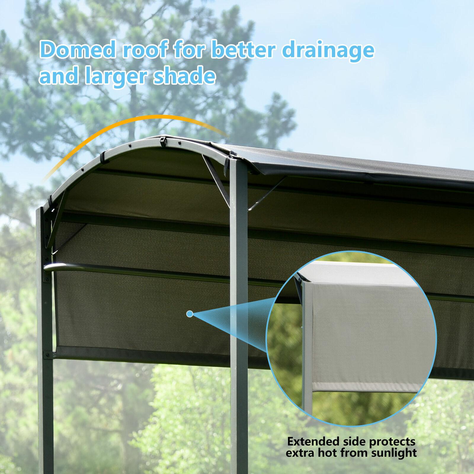 Steel Tiered Backyard Patio BBQ Grill Gazebo with Side Awning Bar Counters Hooks