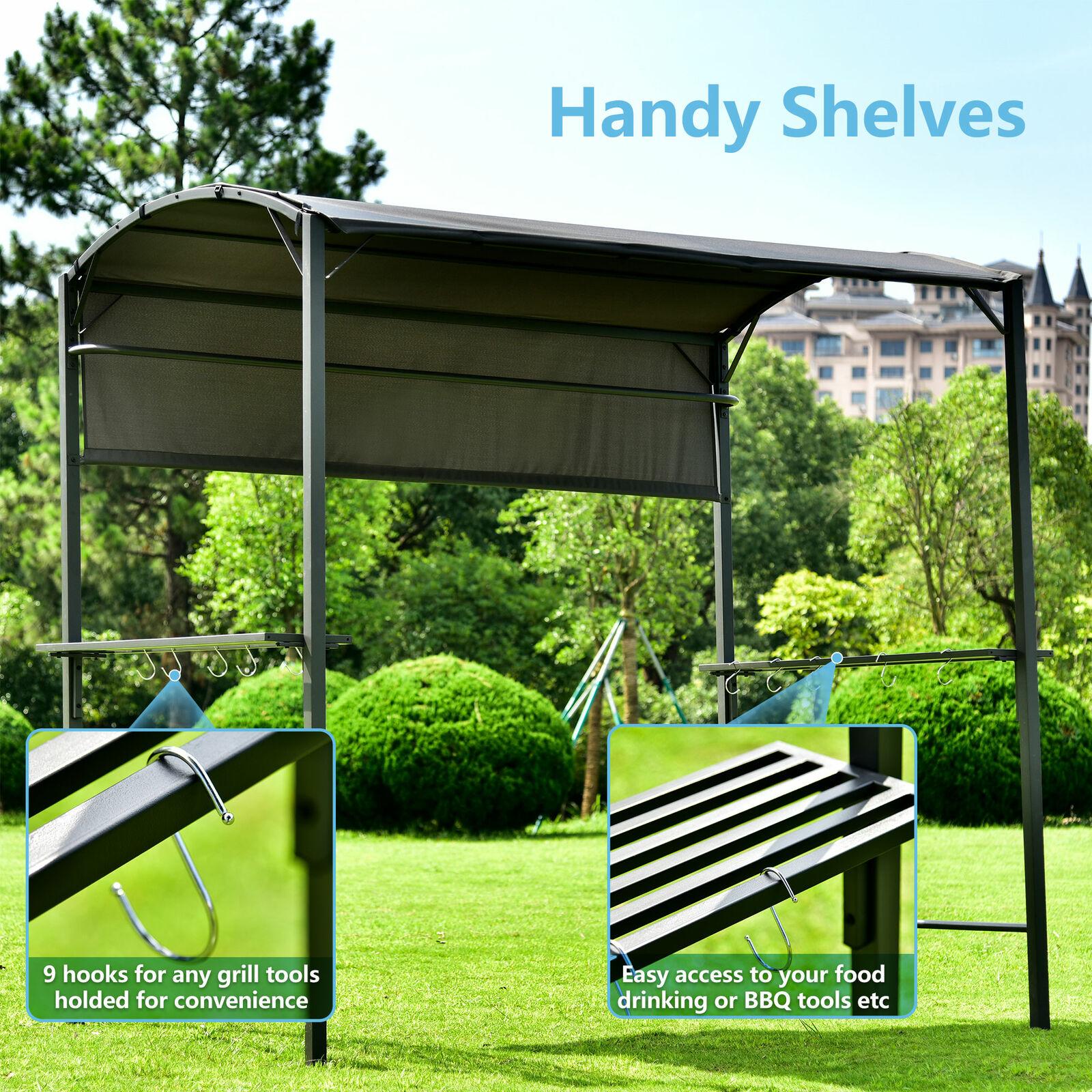 Steel Backyard Patio BBQ Grill Gazebo with Side Awning Bar Counters Hooks YO