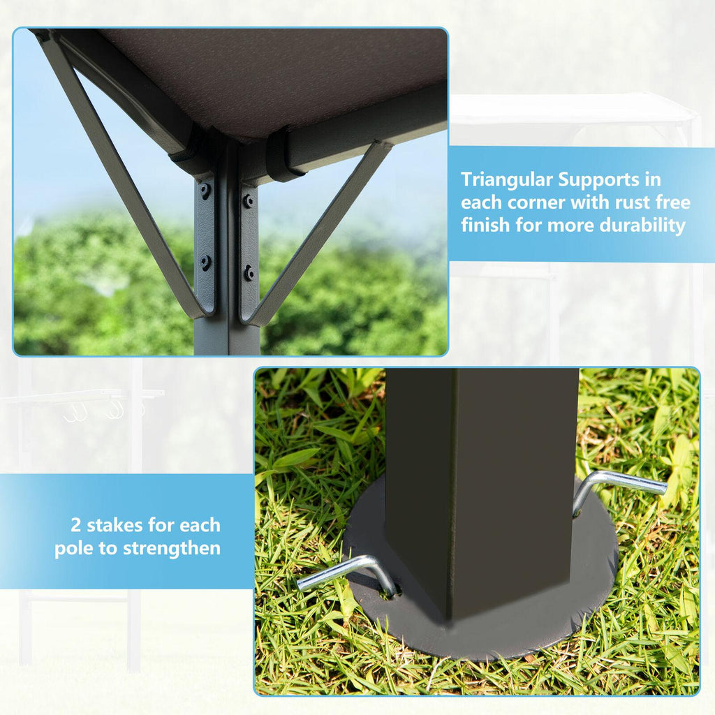 Steel Backyard Patio BBQ Grill Gazebo with Side Awning Bar Counters Hooks VF