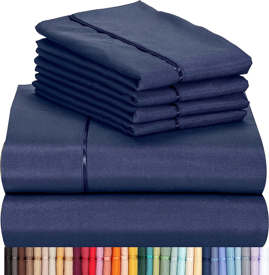 LuxClub Twin XL Sheets Set - Soft Kids Twin Bed Sheets for Boys and Girls, 4 PC Deep Pockets 18" Eco Friendly Wrinkle Free Fitted Sheets Machine Washable Hotel Bedding Silky Soft- Navy Twin XL
