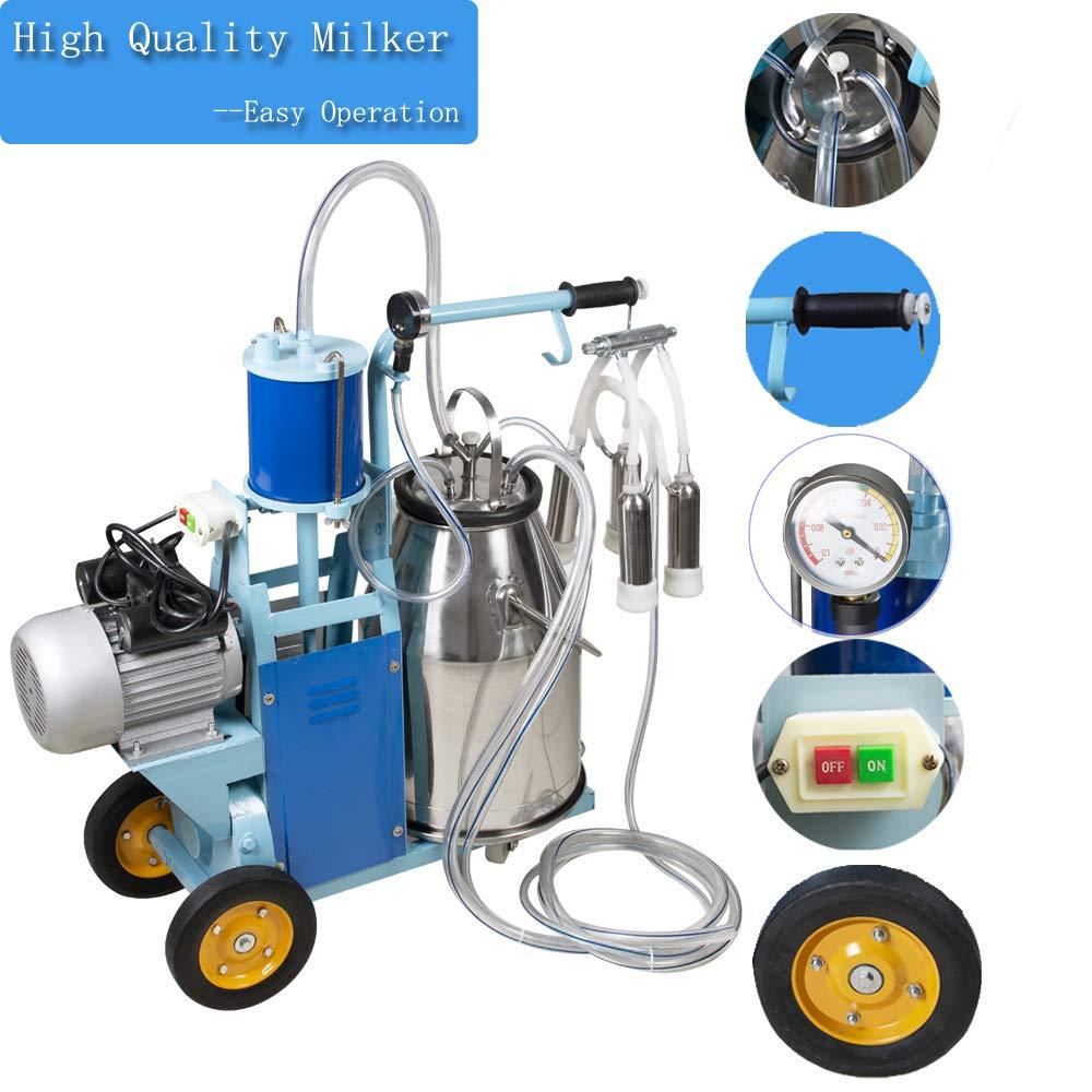 Portable Cow MilMachine 25L Electric MilMachine Pulsation Vacuum Pump Cows Milker with  Steel Bucket 10-12Cows/hour 110V