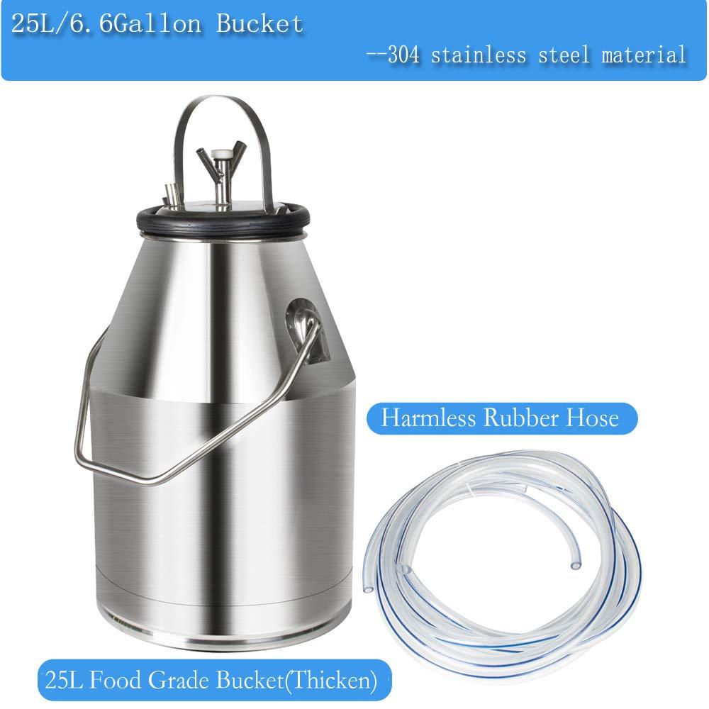 Electric MilMachine 1440rmp Pulsation Vacuum Pump Milker for Livestock Farm Automatic Cow Goat MilSuction Machine with 25L/6.6Gallon  Steel Bucket 110V(Deliver Within 3-7Days)