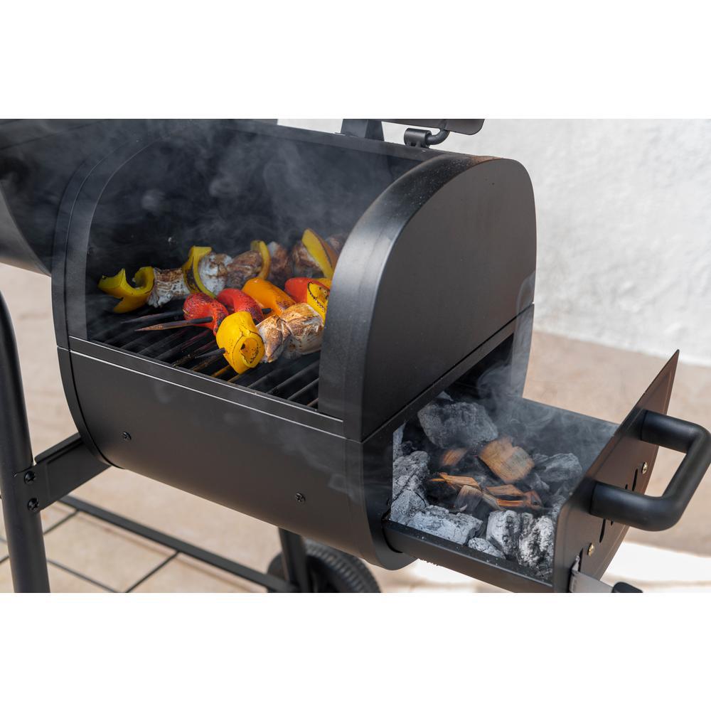 Charcoal Grill Barrel BBQ Smoker Combo Heavy Duty Steel Outdoor CooBlack