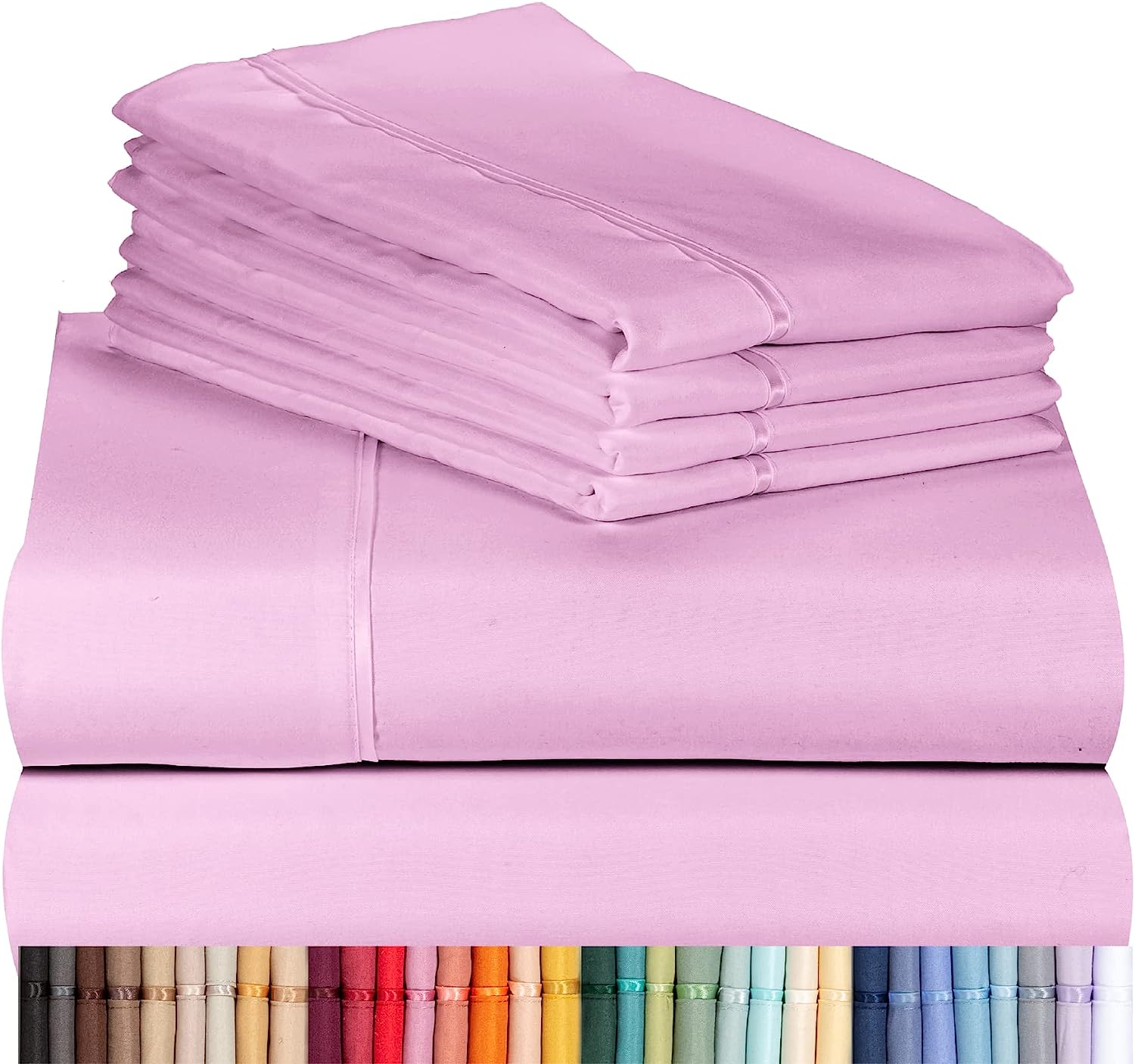 LuxClub 7 PC Split King Sheet Set Bamboo Sheets Deep Pockets 18" Eco Friendly Wrinkle Free Cooling Sheets Machine Washable Hotel Bedding Silky Soft - Light Plum Split King