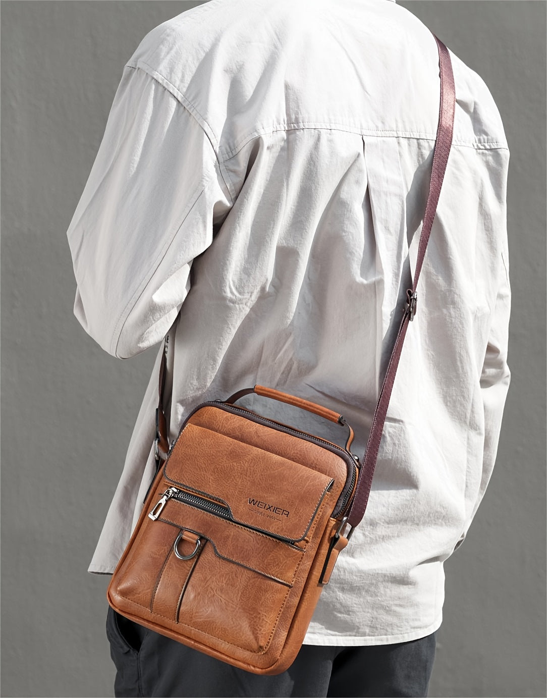 WEIXIER 1/2pcs Crossbody Bag, Men's Shoulder Bag, Retro Faux Leather Vertical Business Casual Satchel Bag, Men's Gift For Father/Anniversary