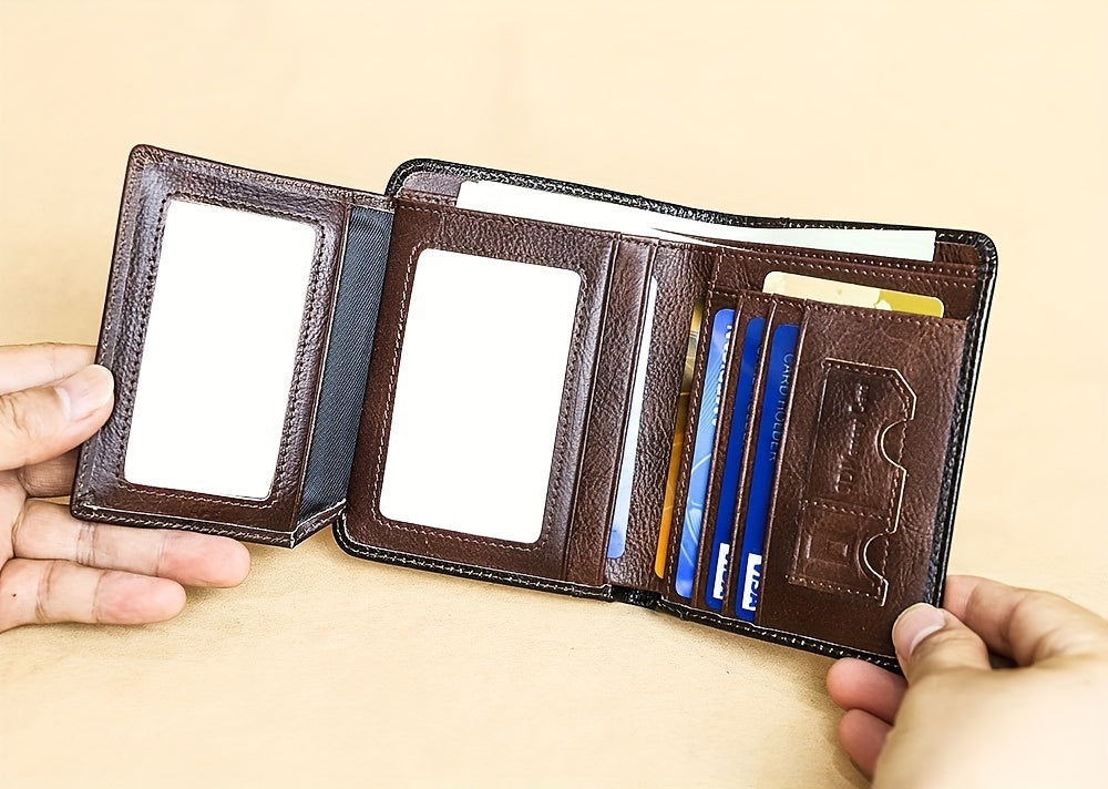 1pc Genuine Leather Rfid BlocWallets For Men, Retro Thin Short Multi-functional ID Credit Card Holder, Gifts To Men On Valentine's Day