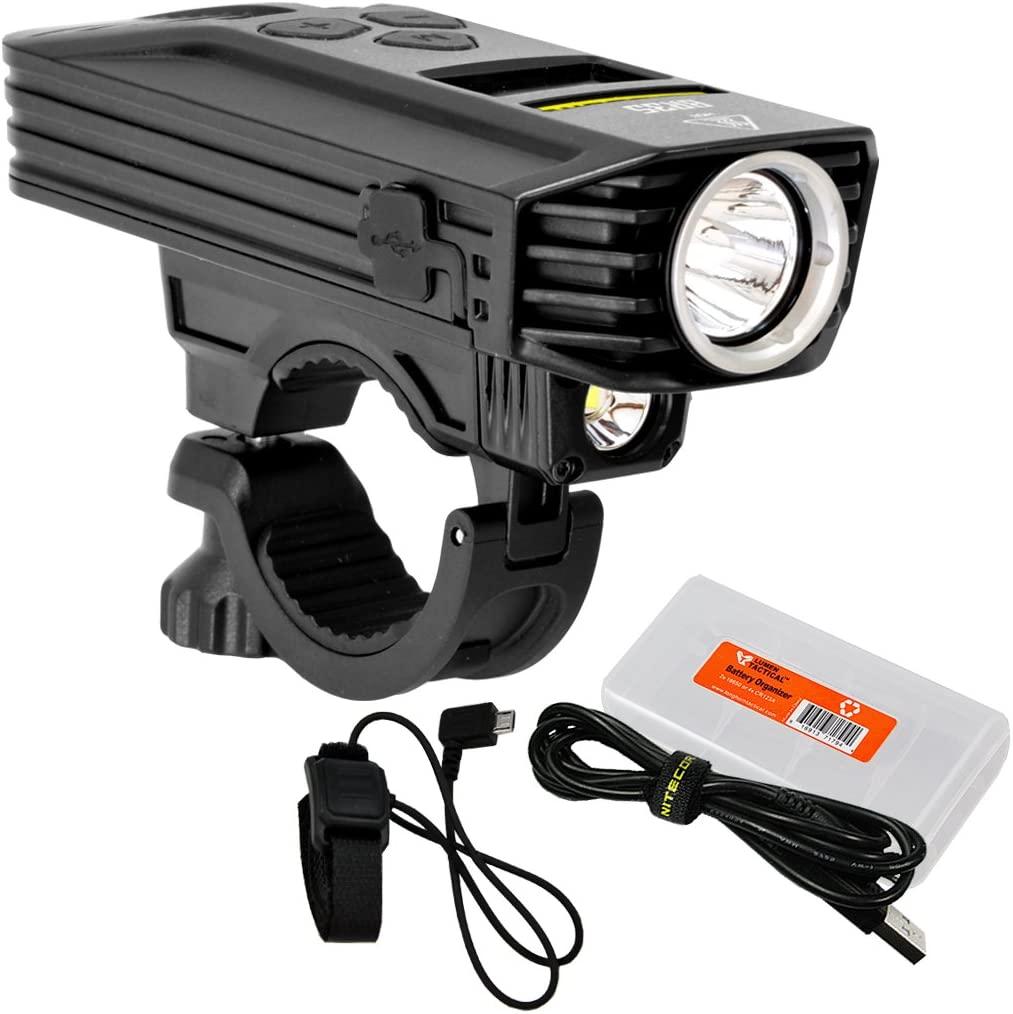 Nitecore BR35 1800 Lumen Dual Beam OLED Display Rechargeable Bike Headlight w/Remote Switch, Mount, Charging Cable and Lumen Tactical Cable Organizer