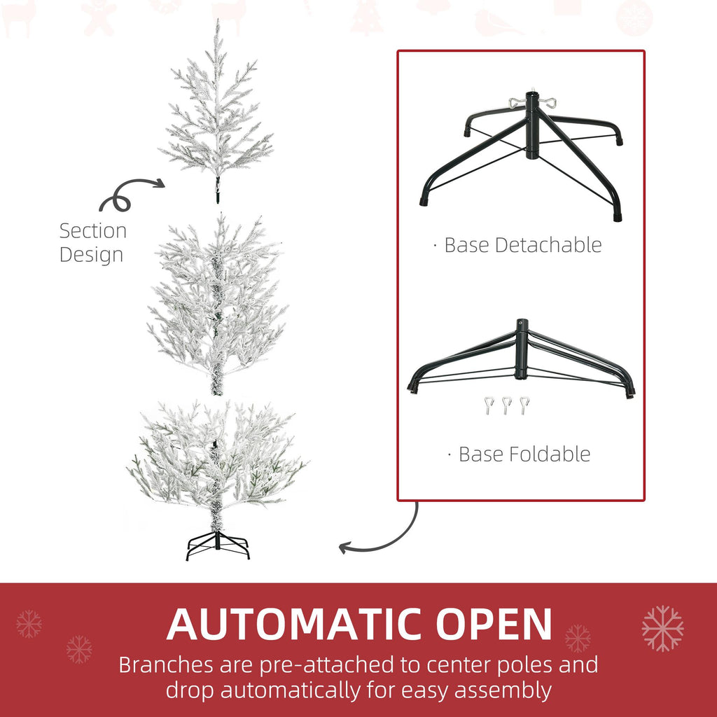 HOMCOM 7 Foot Snow Flocked Artificial Christmas Tree with 240 Fir Realistic Branches, Auto Open, Green