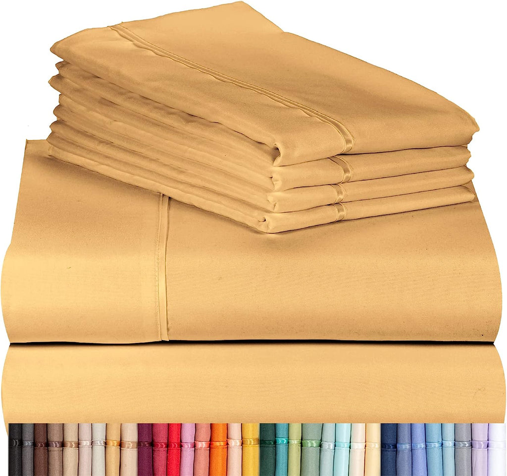 LuxClub 6 PC California King Size Sheet Set Bamboo Sheets Deep Pockets 18" Eco Friendly Wrinkle Free Cooling Sheets Machine Washable Hotel Bedding Silky Soft - Gold California King