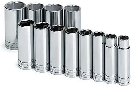 SK Professional Tools 4822 12-Piece 1/2 in. Drive 6-Point Deep Metric Socket Set - Chrome Socket Set with Super Chrome Finish | Set of 12 Sockets Made in USA