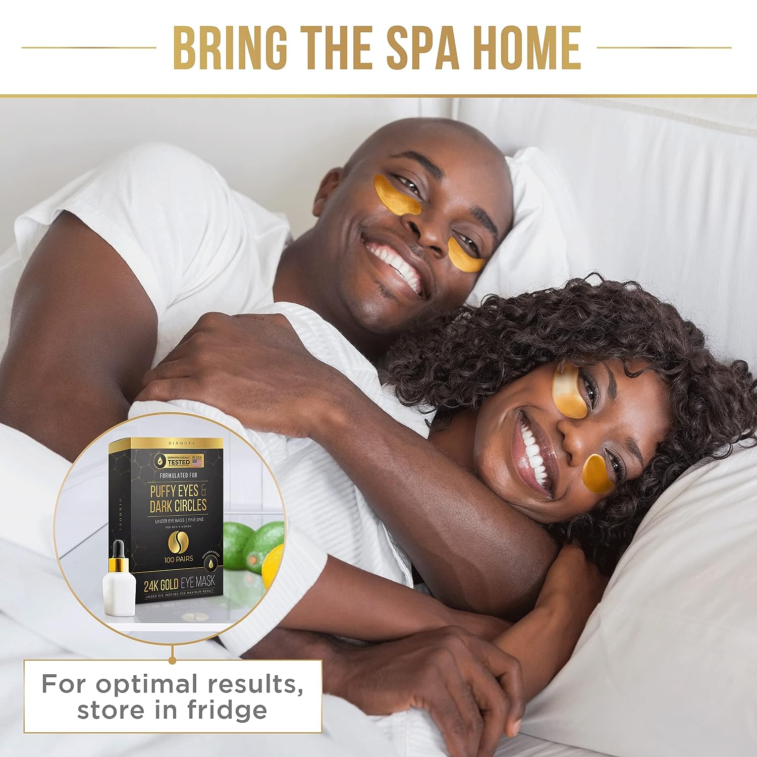 DERMORA Skin Treatment Mask 24K Gold Eye Mask - Rejuvenating Treatment for Dark Cirlce,Puffiness,Refresh,Revitalizing,Wrinkles - 30 Pairs Eye Gels