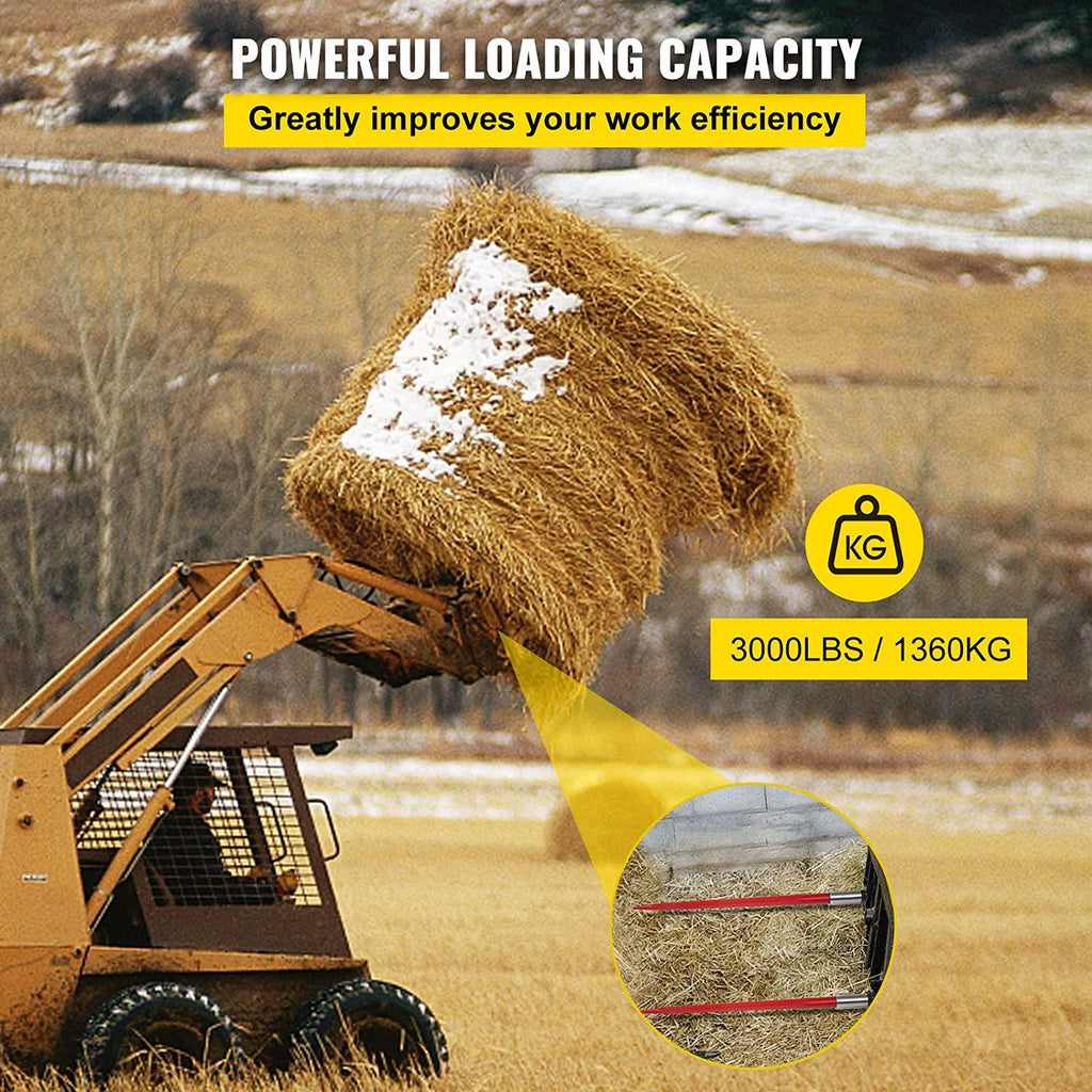 Mophorn Pair Hay Spear 49" Bale Spear 3000 lbs Capacity, Bale Spike  Attach Square Hay Bale Spears 1 3/4", Red Coated Bale Forks, Bale Hay Spike with Hex Nut & Sleeve for Buckets Tractors Loaders