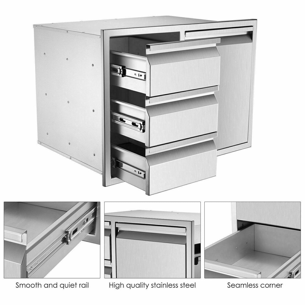 BBQ Access Door Triple Drawer Combo 28"x18" Polished Outdoor Kitchen Flush Mount