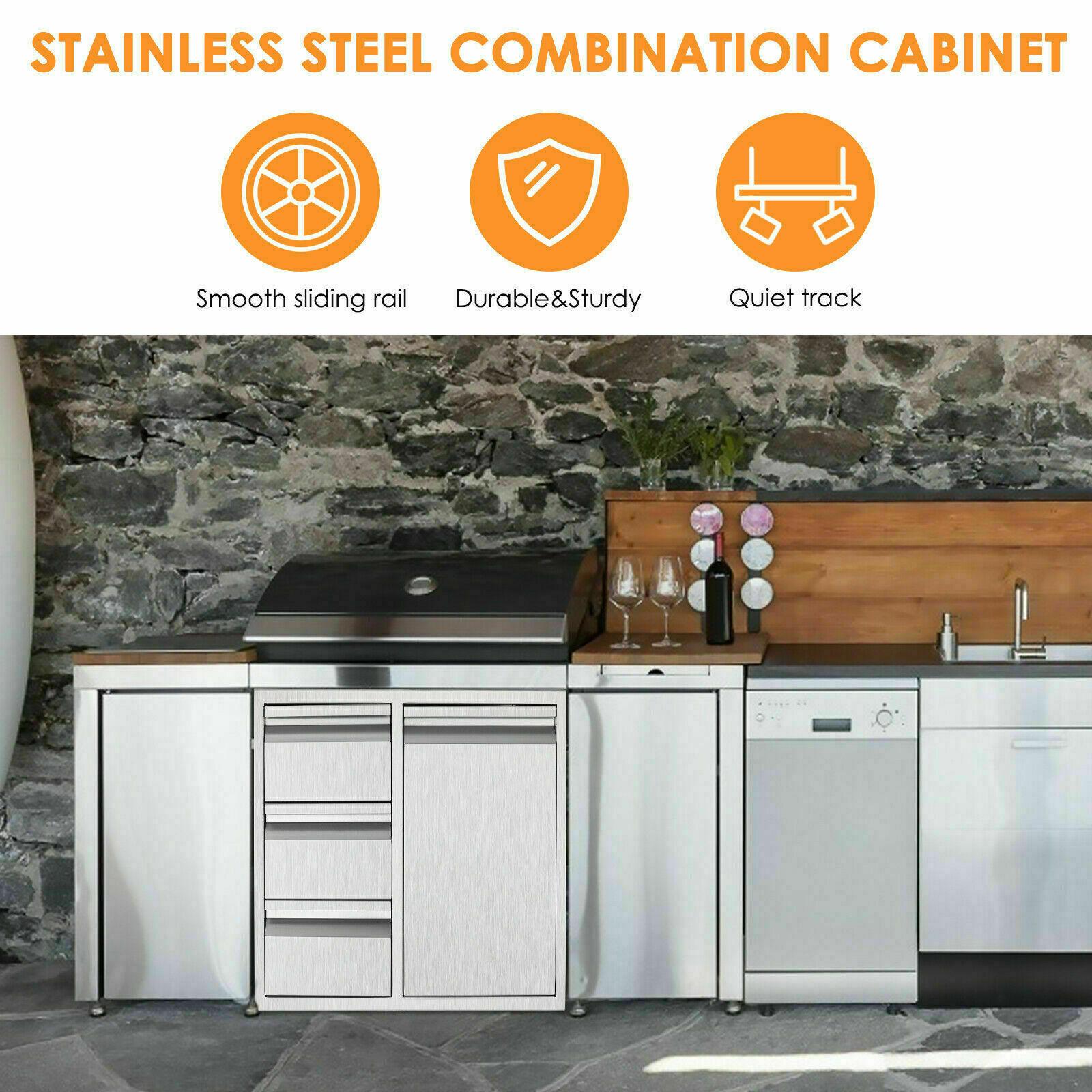 BBQ Access Door Triple Drawer Combo 28"x18" Polished Outdoor Kitchen Flush Mount