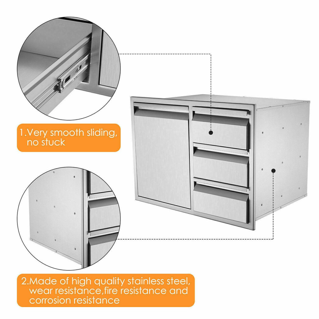 BBQ Access Door Triple Drawer Combo 28"x18" Polished Outdoor Kitchen Flush Mount