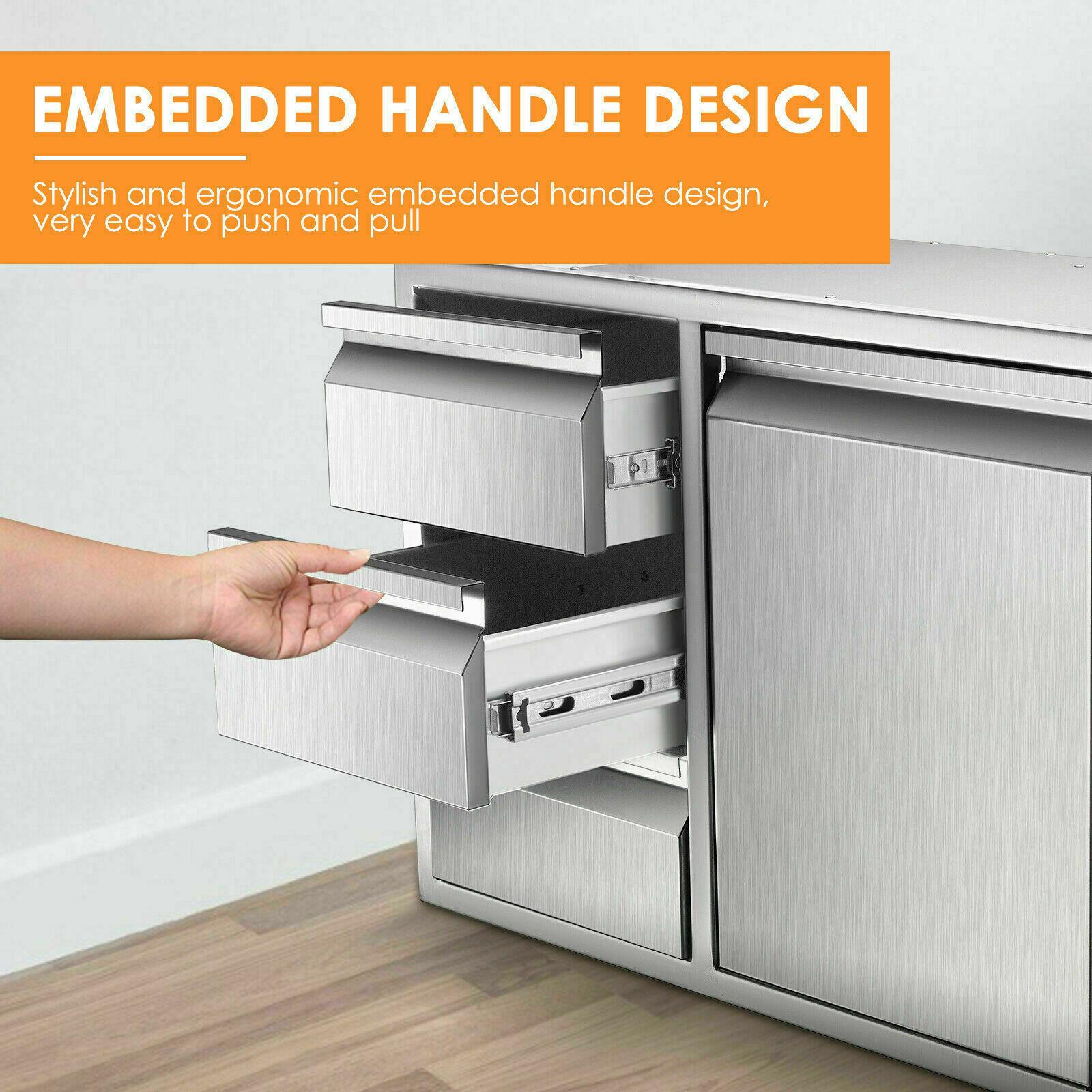 BBQ Access Door Triple Drawer Combo 28"x18" Polished Outdoor Kitchen Flush Mount