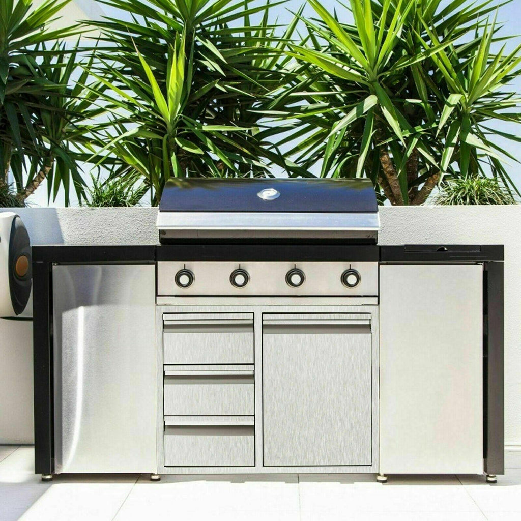 BBQ Access Door Triple Drawer Combo 28"x18" Polished Outdoor Kitchen Flush Mount