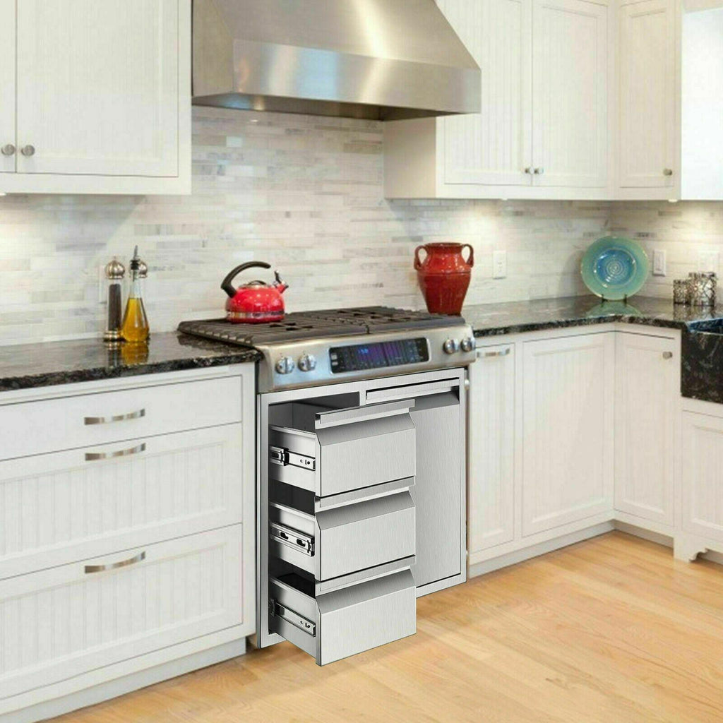 BBQ Access Door Triple Drawer Combo 28"x18" Polished Outdoor Kitchen Flush Mount