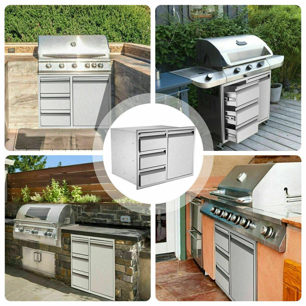 BBQ Access Door Triple Drawer Combo 28"x18" Polished Outdoor Kitchen Flush Mount