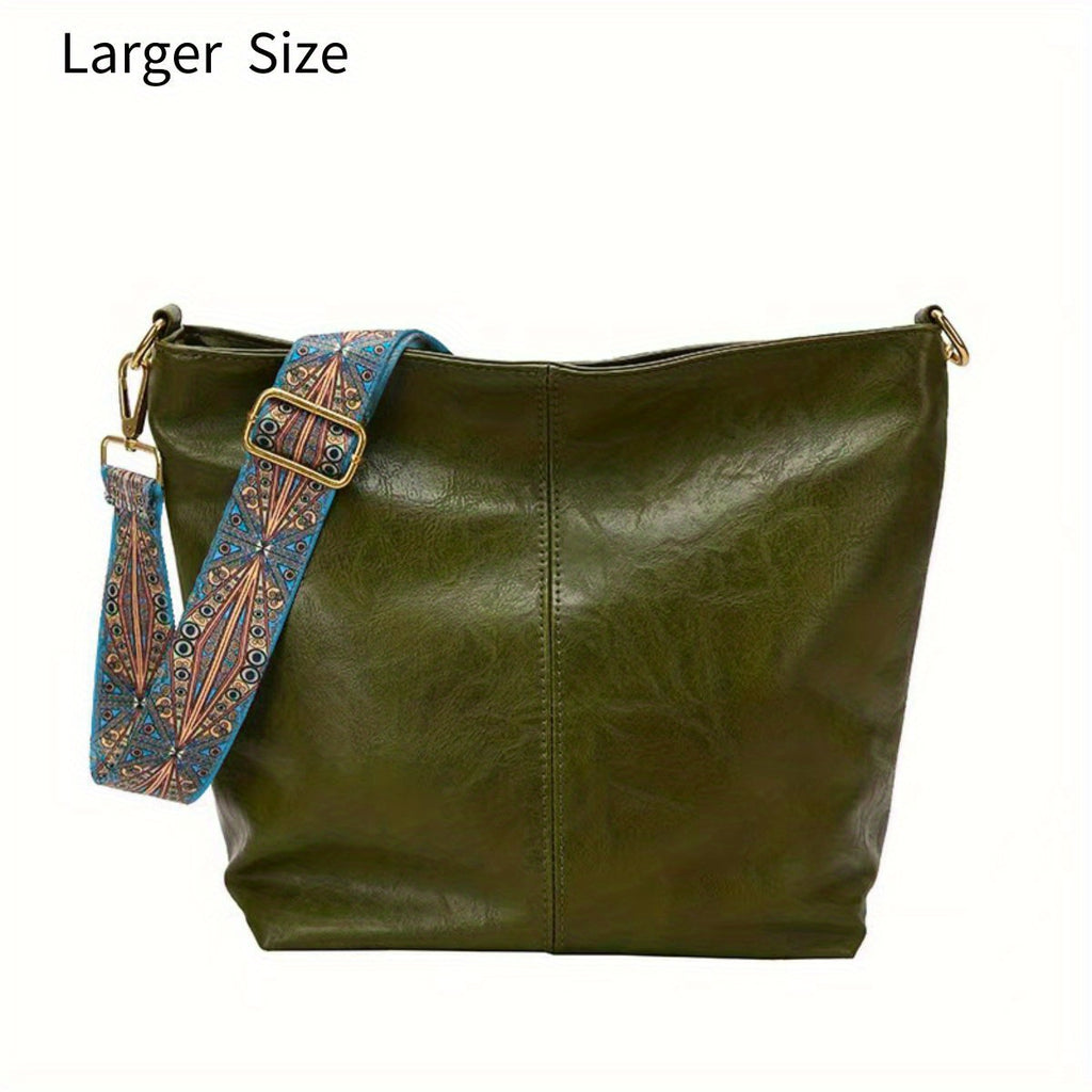 Geometric Strap Hobo Bag, LarCapacity Crossbody Bag, Women's Retro Style Shoulder Bag
