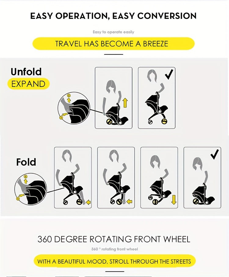 Effortless Baby Strolling, 4-in-1 Foldable Stroller For Use In Shopping Malls, Supermarkets, And Outdoors,  Thanksgiving, Christmas, Year Gift