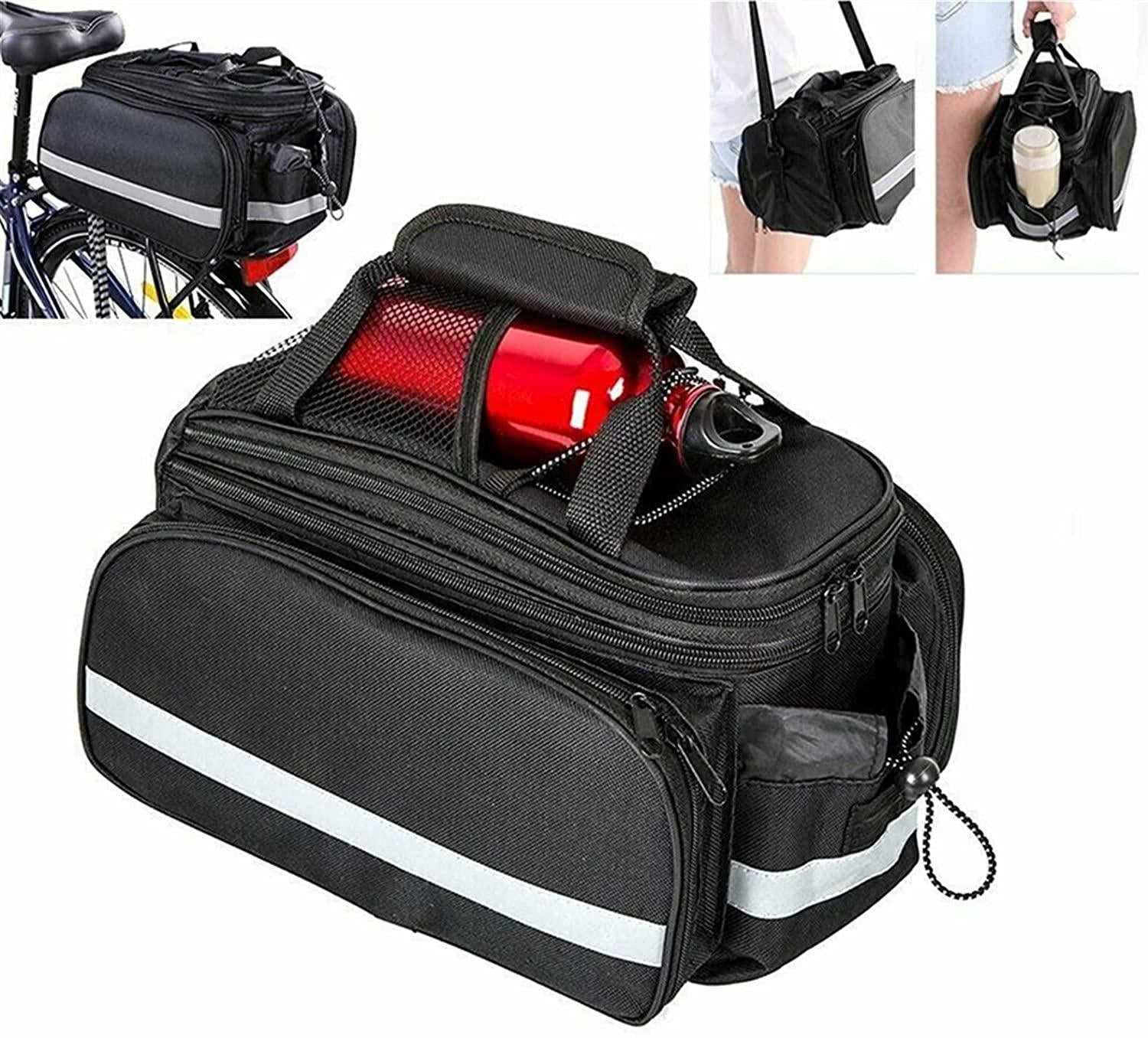 Bike Bag Bike Rear Pannier Bag Large Capacity Waterproof Multi-Function Bicycle Rack Rear Carrier Bag Expandable Bike Tail Seat Trunk Bag with Shoulder Strap Bicycle Accessories ( Color : As shown )