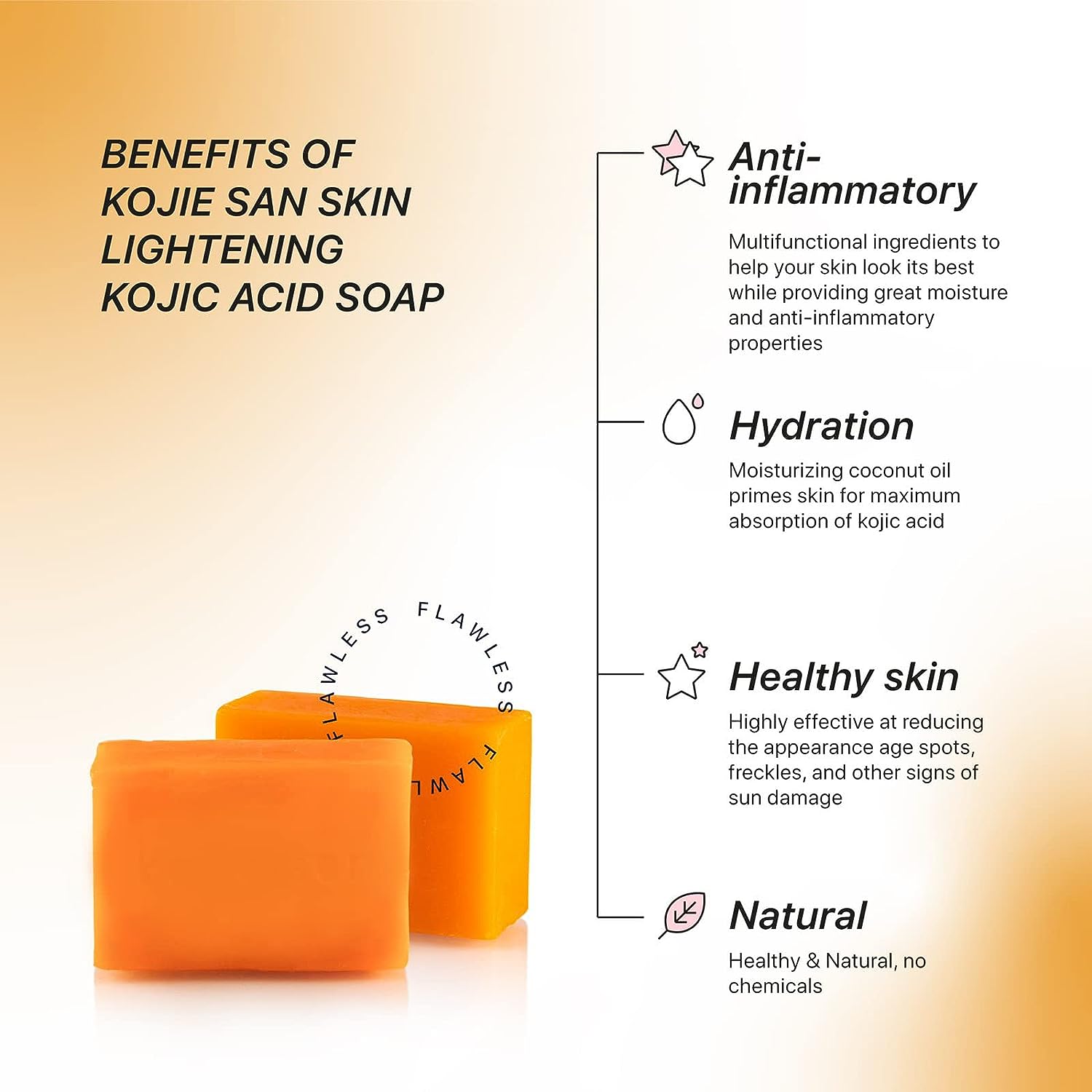 Kojie San Original Authenitc Lightening Soap - 6 Bars, 3 Packs of 65g Face &amp; Body Soap