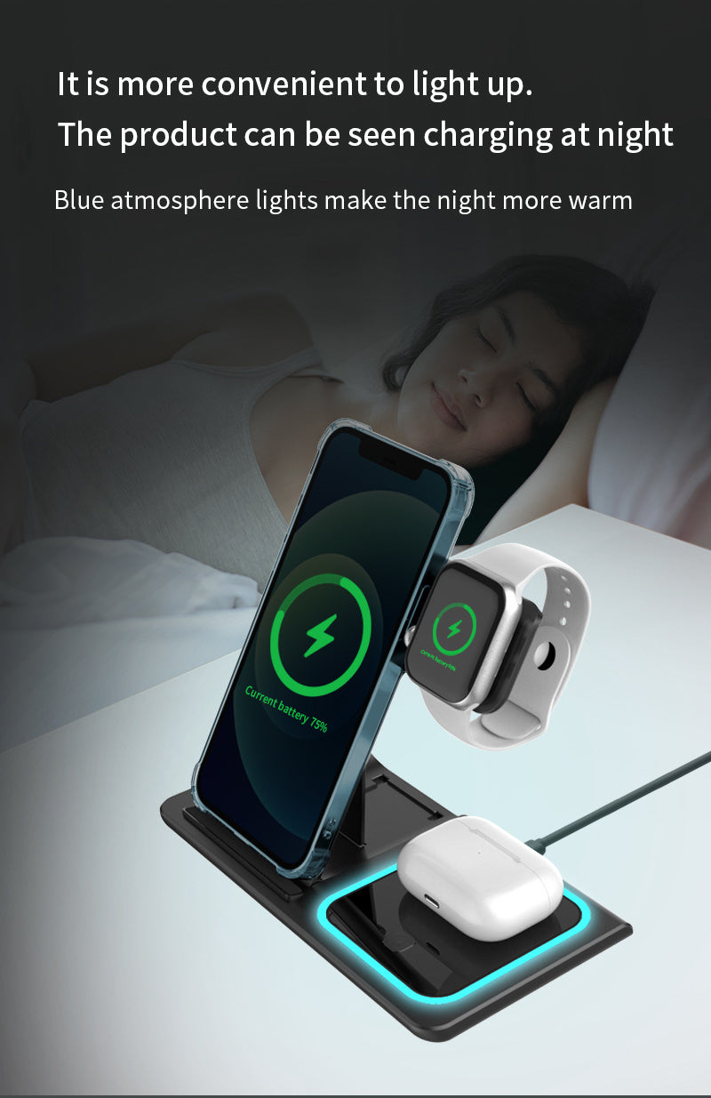 3 In 1 Fast Charging Station, Folding Wireless Charger Stand For  14,13,12,11/Pro/Max/Mini/Plus, X, XR, XS/Max, SE, 8/Plus, For IWatch 1-8, For Airpods 3/2/Pro