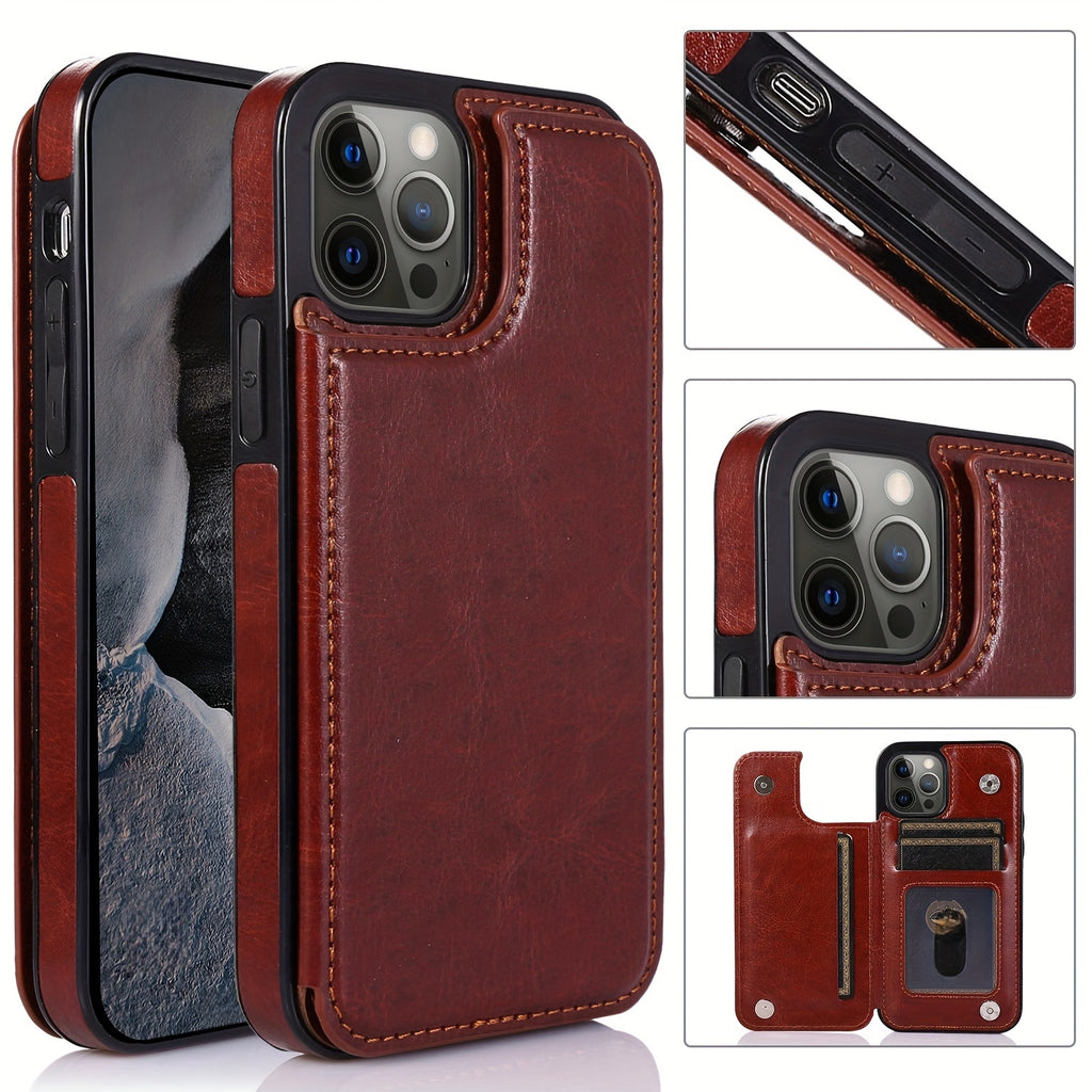 For  15/ 14/ 13/ 12/ 11 Pro Max/ Mini/ XR/ XS Max/ SE 2022/2020/ 7/ 8 Plus Wallet Case With Card Holder, PU Faux Leather Kickstand Card Slots Case, Double Magnetic Clasp And Durable Shockproof Cover